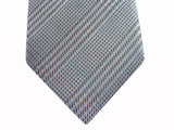 Battisti Tie: Pale light blue and taupe plaid, 2-button & pocket, pure silk