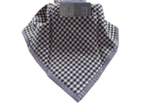 Battisti Tie: Pale light blue and taupe plaid, 2-button & pocket, pure silk