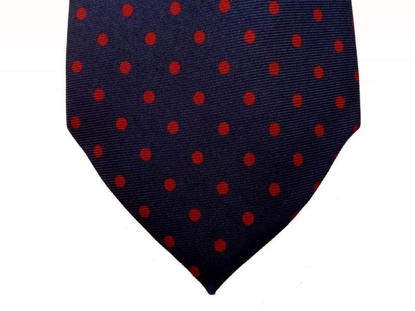 Battisti Tie: Navy with red polkadots, pure silk