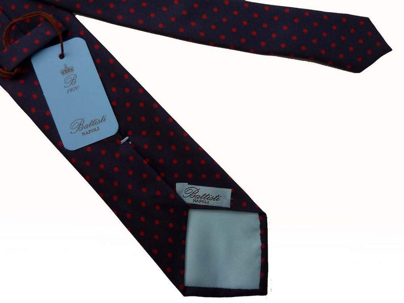Battisti Tie: Navy with red polkadots, pure silk