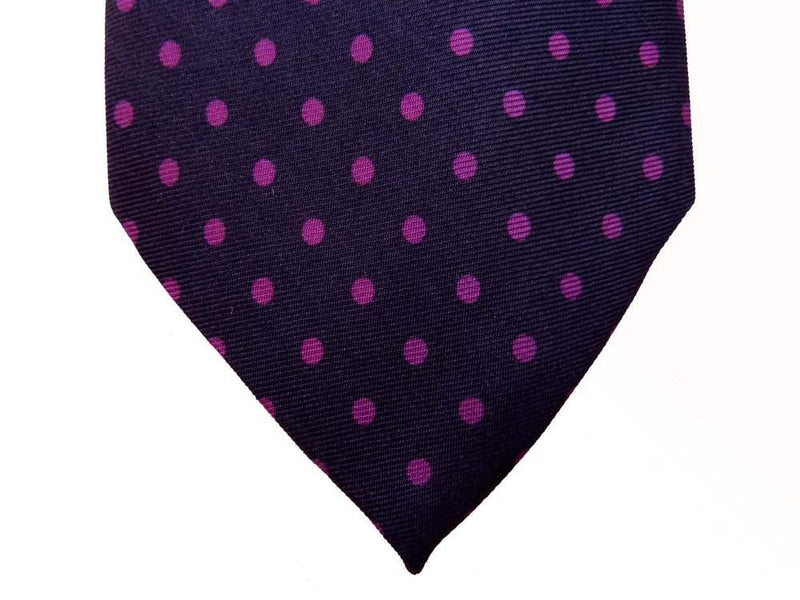 Battisti Tie: Navy with purple polkadots, pure silk