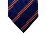 Battisti Tie: Rich blue melange with red/white stripes, pure silk