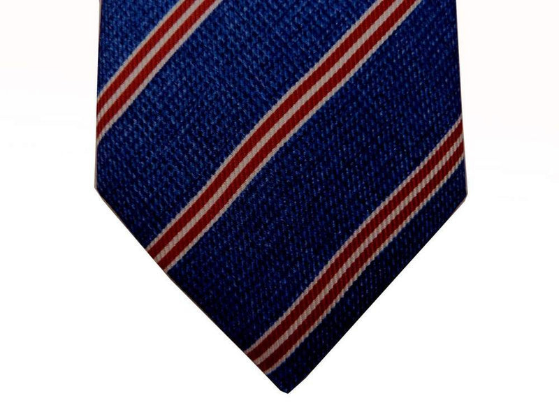 Battisti Tie: Rich blue melange with red/white stripes, pure silk