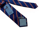 Battisti Tie: Rich blue melange with red/white stripes, pure silk