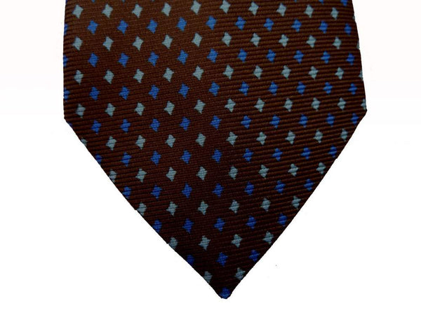 Battisti Tie: Brown with light blue/blue diamond pattern, pure silk
