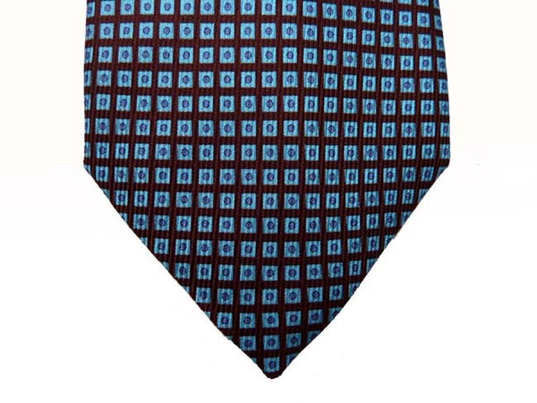 Battisti Tie: Rich brown and sky pattern, pure silk