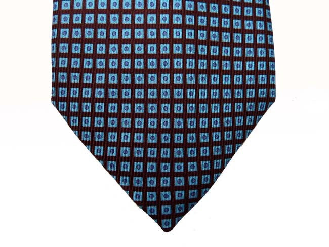 Battisti Tie: Rich brown and sky pattern, pure silk