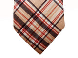 Battisti Tie: Tan with black/red plaid, pure silk