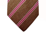 Battisti Tie Brown melange with red/white stripes, pure silk