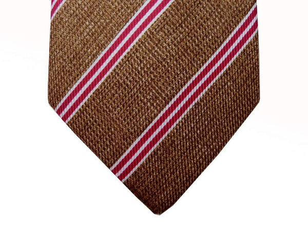 Battisti Tie Brown melange with red/white stripes, pure silk