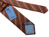 Battisti Tie Brown melange with red/white stripes, pure silk