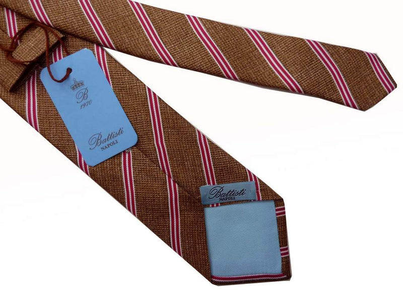 Battisti Tie Brown melange with red/white stripes, pure silk
