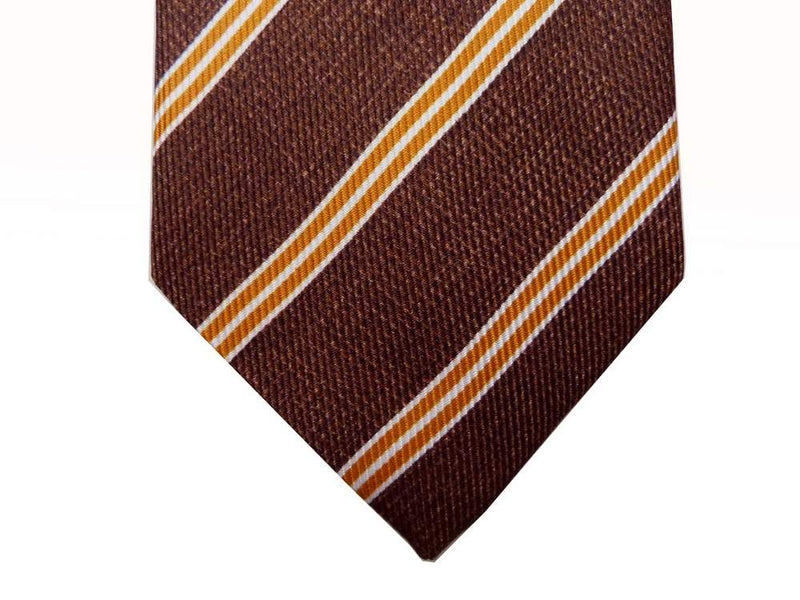 Battisti Tie Brown melange with gold/white stripes, pure silk