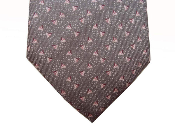 Battisti Tie: Light gray with pink circular pattern, pure silk