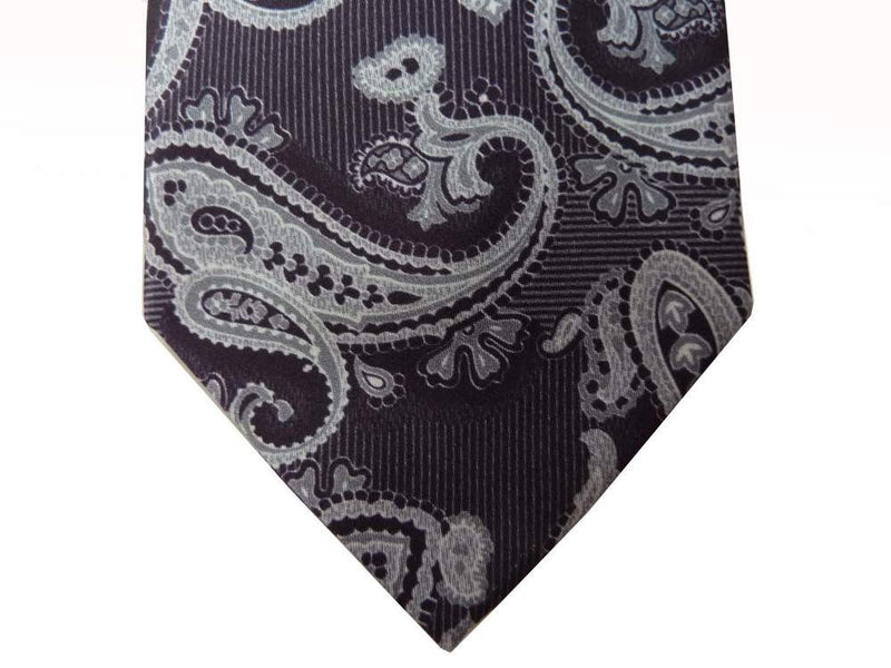 Battisti Tie: Dark gray & silver paisleys, pure silk