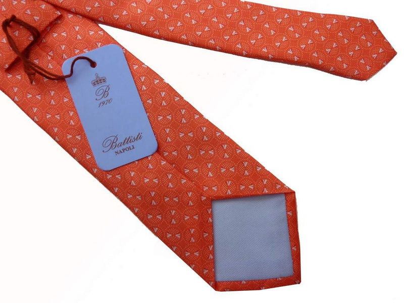 Battisti Tie: Orange with tan circular pattern, pure silk