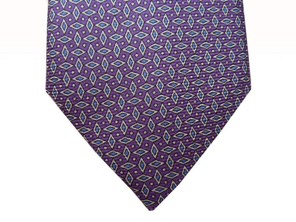 Battisti Tie: Light purple with sky/white pattern, pure silk