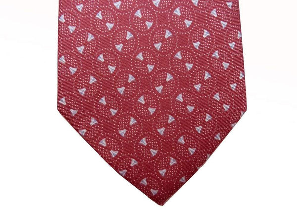 Battisti Tie: Soft red with light gray circular pattern, pure silk