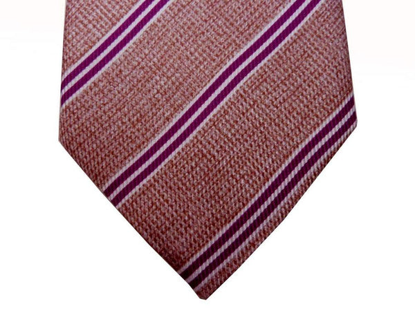 Battisti Tie: Earthy mauve melange with brown/white stripes, pure silk