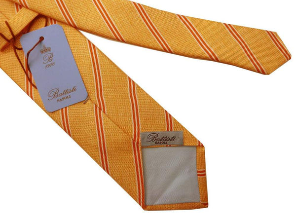 Battisti Tie: Rich yellow melange with rust/white stripes, pure silk