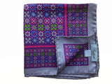 Battisti Pocket Square Slate blue with purple/blue/fuchsia/green, pure silk