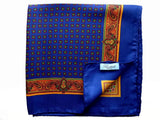 Battisti Pocket Square Navy blue with gold paisley, pure silk