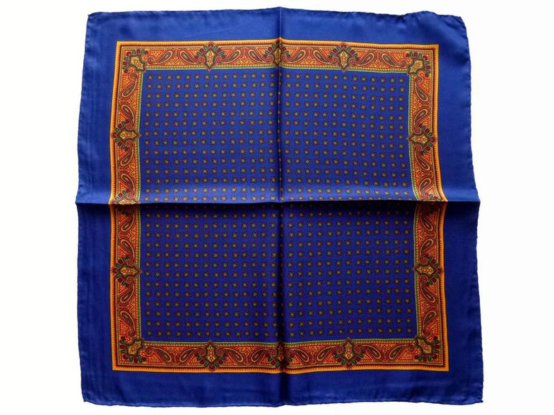 Battisti Pocket Square Navy blue with gold paisley, pure silk