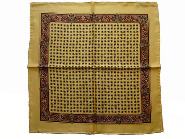 Battisti Pocket Square Yellow with brick paisley pure silk