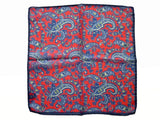 Battisti Pocket Square Red with navy paisley with navy border wool/silk