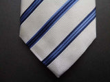Battisti Tie: Ivory with blue/navy stripes, pure silk