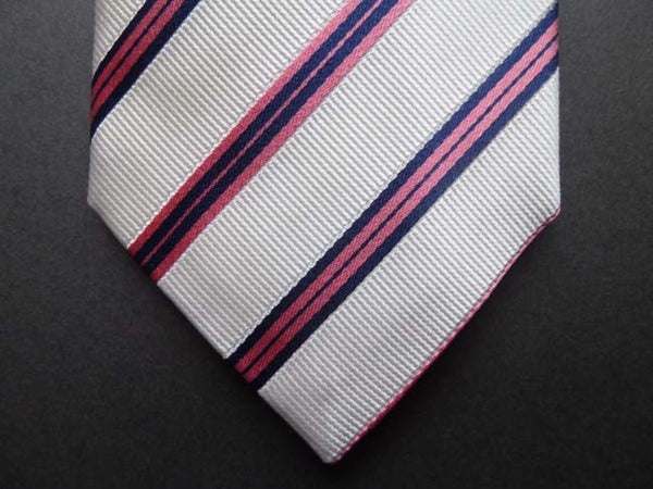 Battisti Tie: Ivory with pink/navy stripes, pure silk