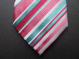 Battisti Tie: Pinks with ivory/teal stripes, pure silk