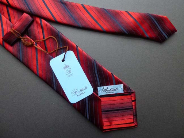 Battisti Tie: Shades of red with black stripes, pure silk