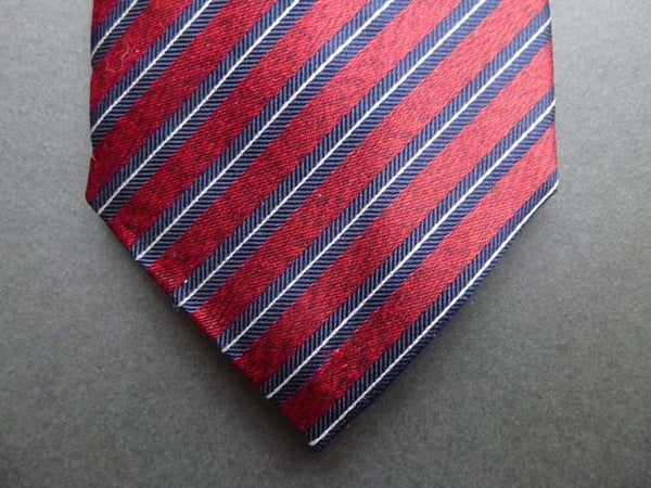 Battisti Tie: Red melange with navy/white stripes, pure silk