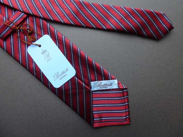 Battisti Tie: Red melange with navy/white stripes, pure silk