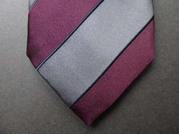 Battisti Tie: Burgundy & pewter stripes, pure silk