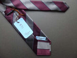 Battisti Tie: Burgundy & pewter stripes, pure silk