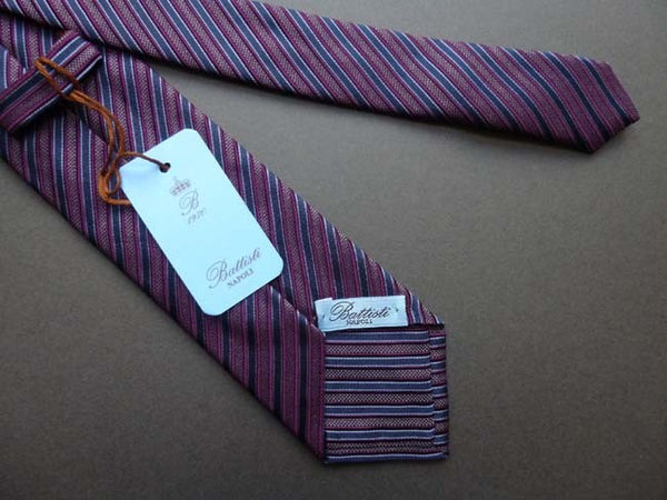 Battisti Tie: Burgundy with black/grey stripes, pure silk