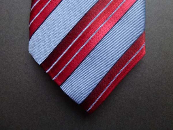 Battisti Tie: Red & pale blue stripes, pure silk