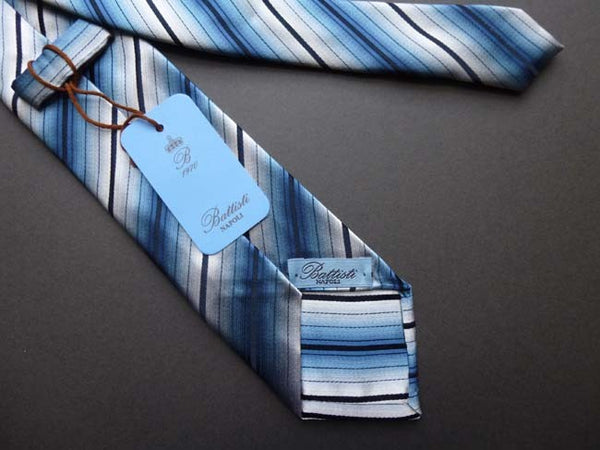 Battisti Tie: Shades of blue with white stripes, pure silk