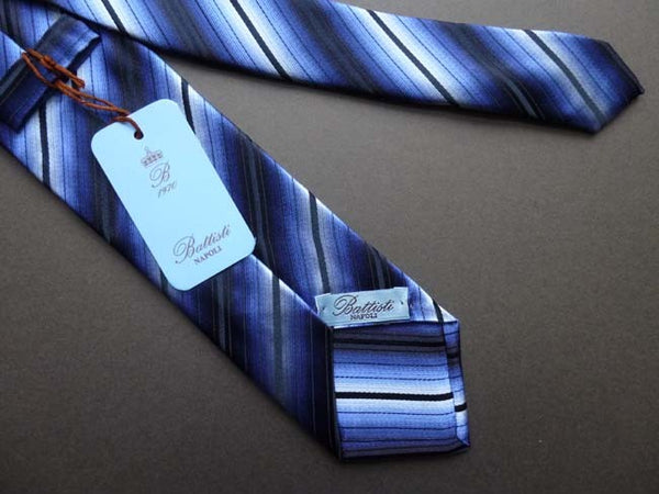 Battisti Tie: Shades of dark blue with black stripes, pure silk