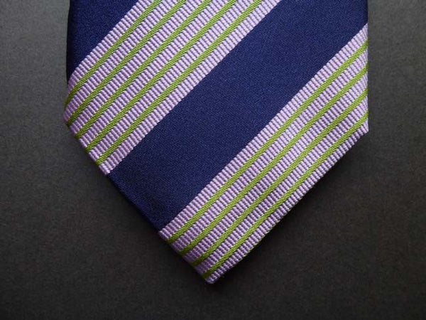 Battisti Tie: Navy with soft pink/chartreuse stripes, pure silk