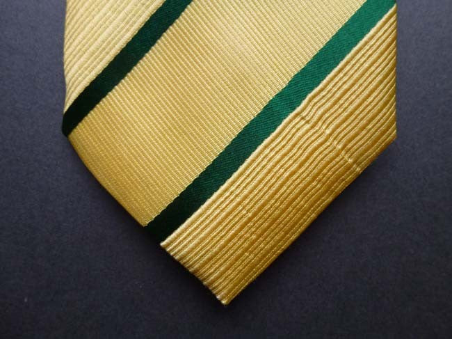 Battisti Tie: Yellow with green stripes, pure silk