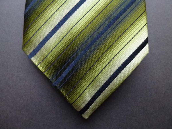 Battisti Tie: Shades of green with black stripes, pure silk