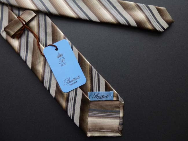 Battisti Tie: Shades of brown with grey stripes, pure silk