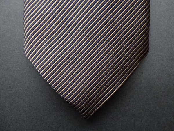 Battisti Tie: Tan & midnight fine stripes, pure silk
