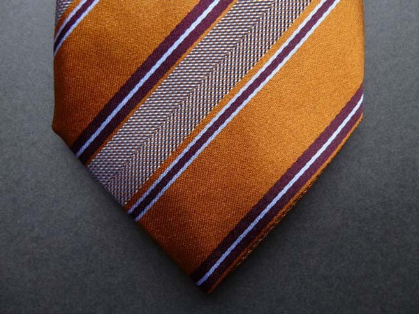 Battisti Tie: Orange bronze with pale blue/brown stripes, pure silk