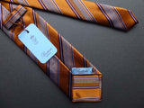 Battisti Tie: Orange bronze with pale blue/brown stripes, pure silk