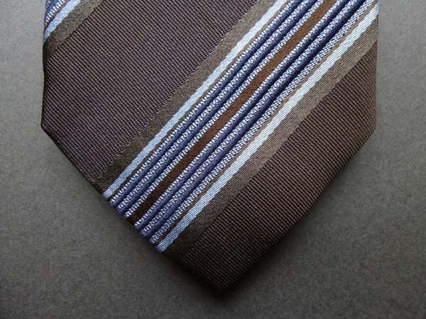Battisti Tie: Dark brown with grey stripes, pure silk