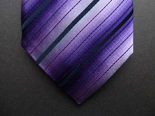 Battisti Tie: Shades of purple with black stripes, pure silk